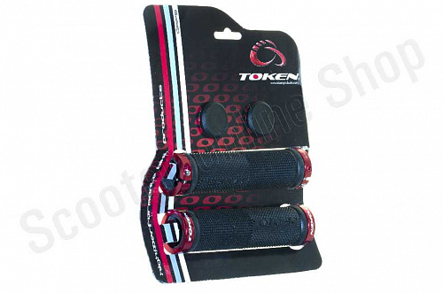 Грипсы MTB с 2 красными алюм грипстопами Черные 130 мм TOKEN фото фотография изображение картинка