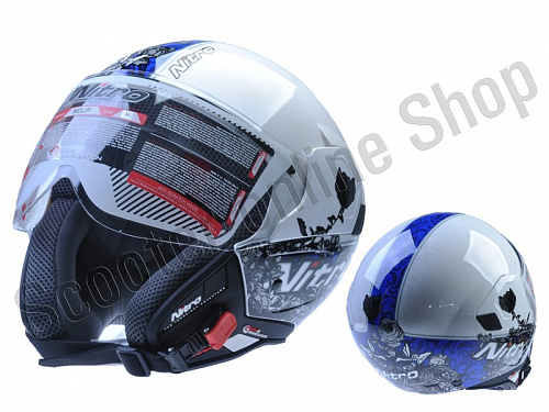 Шлем открытый Шлем (открытый со стеклом) Nitro NGJP Romance голубой/белый глянцевый   M фото фотография 