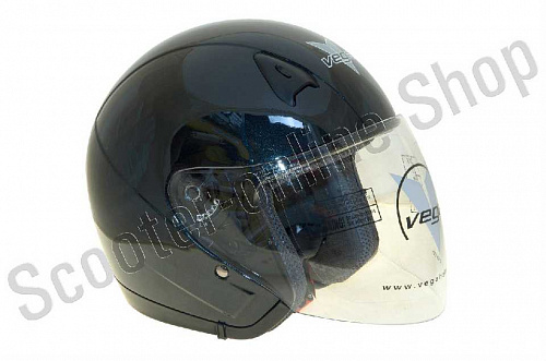 Шлем открытый Vega  Шлем (открытый со стеклом) NT-200 Solid черный глянцевый   M фото фотография 