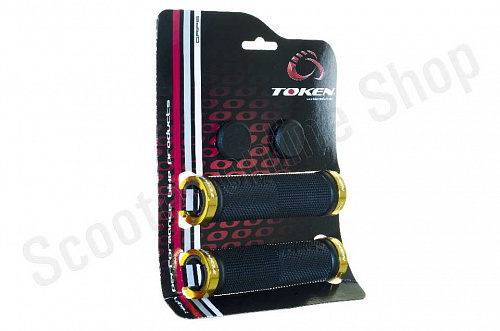 Грипсы MTB с 2 золот. алюм грипстопами Черные 130 мм TOKEN фото фотография изображение картинка