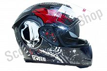Шлем (интеграл) Ataki FF311 Skull черный/красный/белый глянцевый  XL
