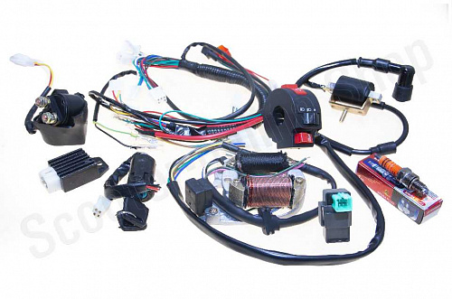 Проводка ATV (cdi, кат.заж, переключатель, замок, статор 2 кат., реле напр., реле стартера, свеча) фото фотография изображение картинка