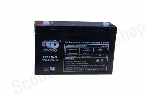 Аккумулятор  6В 10 Ah OT10-6 (15,1x5,1x9,4cm) OUTDO (для электро техники) фото фотография изображение картинка