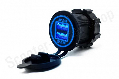 Зарядное устройство USB 2х2.1A  LED подсветка синий фото фотография изображение картинка