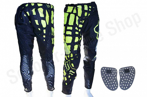 Штаны кроссовые FOX черно-зеленые с защитными вставками  разм. 32 фото фотография изображение картинка