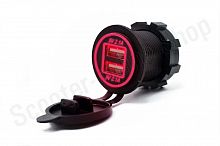 Зарядное устройство USB 2х2.1A  LED подсветка красный