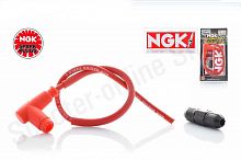 Колпак свечи  силиконовый  +бронепровод 90град красный  "NGK"