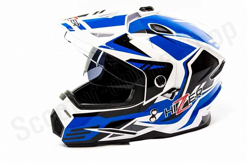 Шлем мото мотард HIZER J6802 (M) #6 white/blue (2 визора) фото фотография изображение картинка