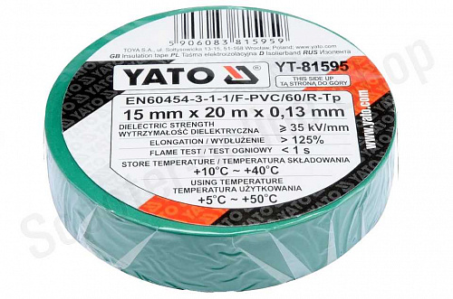 Изолента ПВХ 15ммХ20м зеленая Yato / yt81595 фото фотография изображение картинка