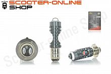 Лампа фары диодная  P15D-25-1 12V 35/35W  1 ус, белый/желтый, линза, красный габарит  "LIPAI"