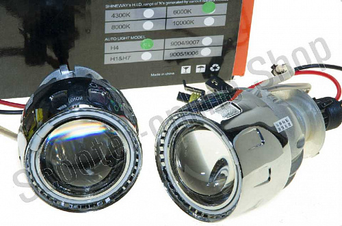 Биксеноновые линзы с "ангельскими глазками" Н4, Н1, Н7 комплект (без блоков) фото фотография изображение картинка