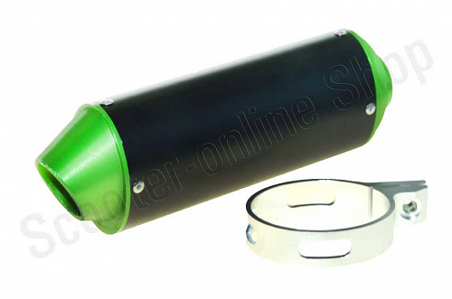 Глушитель питбайк черно-зеленый с кронштейном D-32 фото фотография изображение картинка