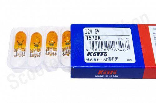 Лампа 12v 5w  б/ц T10 оранжевый  WY5W  Koito / 1579a фото фотография изображение картинка