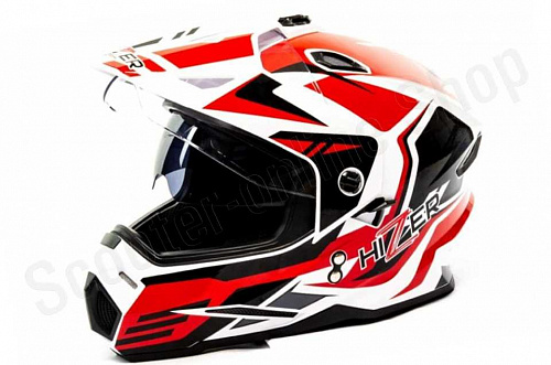 Шлем мото мотард HIZER J6802 (S) #5 white/red (2 визора) фото фотография изображение картинка
