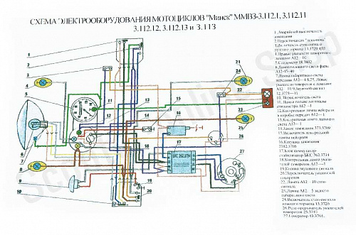 Схема электрооборудования мотоцикла "Минск" (6v) фото фотография изображение картинка