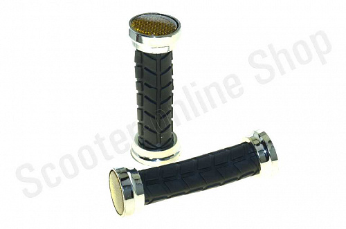 Ручка руля черная хром окантовка 120 мм  с катафотом (пара) фото фотография изображение картинка
