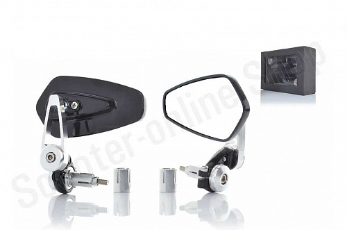 Зеркала в торец руля D13/17, алюминий, стреловидные "CUSTOM" (черные) Зеркала в торец руля D13/17, алюминий, стреловидные "CUSTOM" (черные)