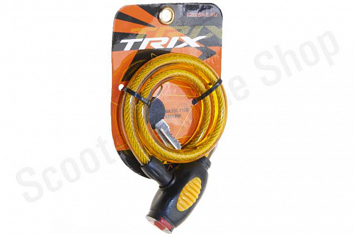 Замок-трос 800х12мм с ключом желтый TRIX фото фотография изображение картинка Замок-трос 800х12мм с ключом желтый TRIX фото фотография изображение картинка