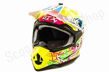 Шлем мото кроссовый GTX 632S (L) #1 FLUO YELLOW / RED BLUE подростковый