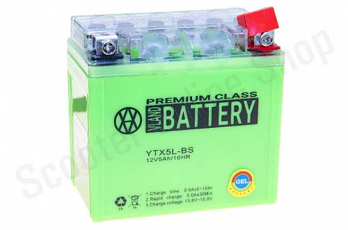 Аккумулятор гелевый  12V 5A  YTX5L-BS  113х70х107  зеленый "VLAND"  06.2023 фото фотография изображение картинка