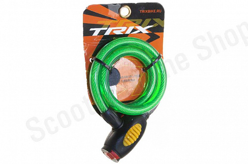 Замок-трос 800х12мм  с ключом зеленый TRIX фото фотография изображение картинка