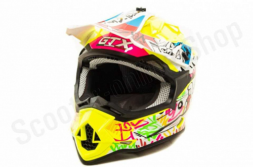 Шлем мото кроссовый GTX 632S (L) #1 FLUO YELLOW / RED BLUE подростковый фото фотография изображение картинка