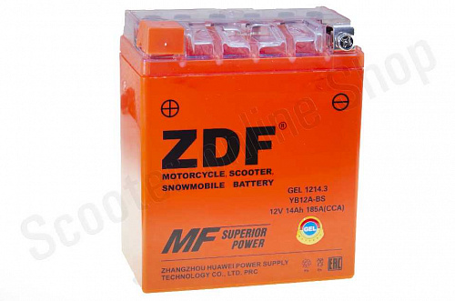 Аккумулятор  1214.3  YB12A-BS  ZDF GEL Orange 135х155х78 (прямая) фото фотография изображение картинка