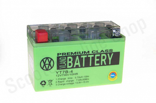 АКБ  GEL  12V 7A  150-65-94мм  YT7B-4  узкий  "VLAND"  (06.2023, зеленый) фото фотография изображение картинка