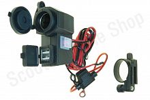 Зарядное устройство с креплением на руль прикуриватель + 2хUSB 5V