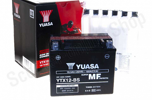 Аккумулятор Yuasa YTX12-BS 12В 10Ач 180CCA 150x87x130 мм Прямая (+-) фото фотография изображение картинка