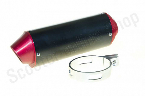 Глушитель питбайк черно-красный с кронштейном D-32 фото фотография изображение картинка