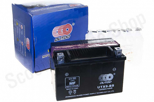 Аккумулятор  12V  8А   150x86x106, черный, mod:UTX  9-BS  сухозаряженный + электролит  "OUTDO" фото фотография изображение картинка
