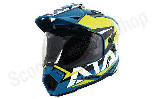 Шлем (мотард) Ataki JK802 Rampage (синий/Hi-Vis желтый глянцевый, S фото фотография изображение картинка