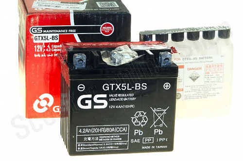 Аккумулятор GS Yuasa GTX5L-BS 12В 4Ач 80CCA 114x71x106 мм Обратная (-+) фото фотография изображение картинка
