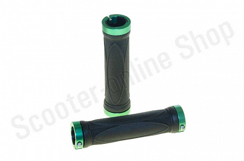 Ручка руля с алюминиевыми наконечниками с зажимом с двух сторон черная, алюм. наконечники зеленые фото фотография изображение картинка