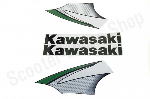 Комплект наклеек на пластик для мотоцикла Kawasaki KLX250 08- Бело-Зеленый фото фотография изображение картинка